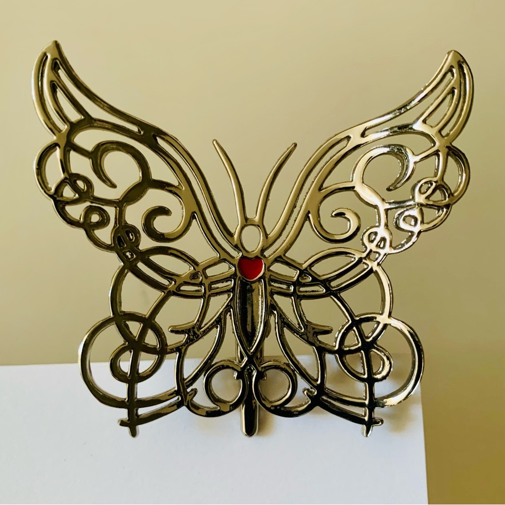 Neiman Marcus Silver Butterfly Gift Wrap Decorative Ornament Red Accent